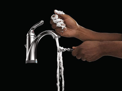 Delta Faucet Lahara Single Hole Bathroom Faucet with Touchless Technology, Chrome Bathroom Sink Faucet, Single Handle Bathroom Faucet, Bath Faucet, Push Pop-Up Drain, Chrome 538T-DST