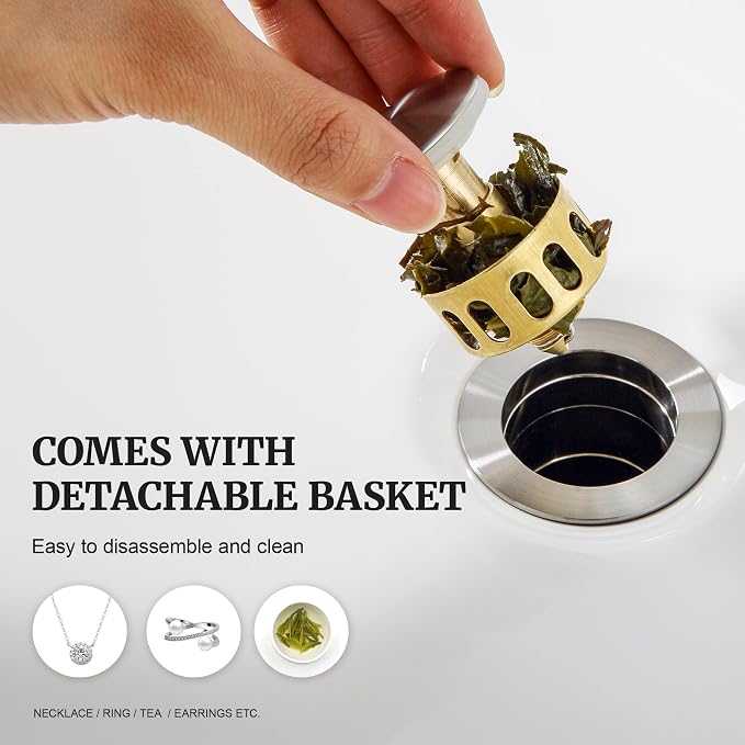 Pop up Sink Drain Stopper for Bathroom Vessel Vanity Sink Art Basin Brushed Nickel, Small Cap Without Overflow, Metal Pop-up Drain Strainer with Detachable Basket Stopper | Pop Up Drain, Made of Metal, Small Cap, with Detachable Basket Stopper, Drain F...