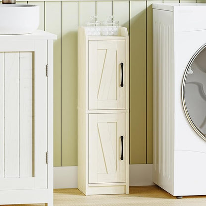 Bathroom Storage Cabinet, Small Corner Floor Cabinet with Door and Shelves, Narrow Bathroom Organizer and Paper Storage with Adjustable Shelves, for Small Spaces, Rustic White BC27014X