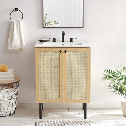 Modway EEI-6693-OAK-WHI Chaucer 24" Bathroom Vanity, Oak White