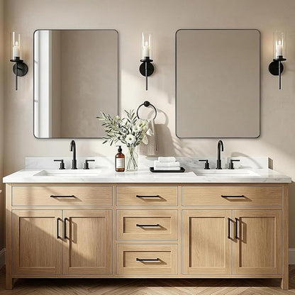 Wall Mirror for Bathroom, 30x36 Matte Black Bathroom Mirror, Modern Stainless Steel Metal Frame Rounded Corner Rectangle Mirror for Vanity