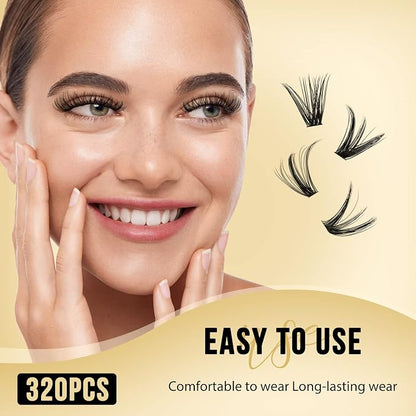 QUEWEL Lash Clusters 320Pcs Cluster Lashes 40D+50D D Curl Lash Clusters | Mix12-18mm Individual Eyelashes Clusters Wispy DIY Eyelash Extension Thin Band Soft to Use at Home (40D+50D D Mix12-18)