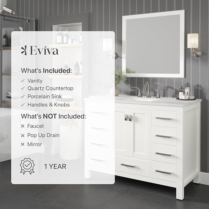 Eviva Aberdeen 42 in. White Single Sink Bath Vanity with Carrara Quartz Top and Undermount Porcelain Sink
