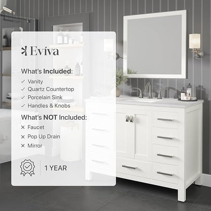 Eviva Aberdeen 42 in. White Single Sink Bath Vanity with Carrara Quartz Top and Undermount Porcelain Sink