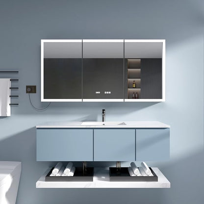 LED Medicine Cabinet 60x30 Anti-Fog Mirror Dimmable Recessed Mount | 3 Color Dimmable LED. Time Temp Display. Anti-Fog IP44. 2 Outlets+2 USB. Plug-in/Hardwired. Recessed/Wall Mount