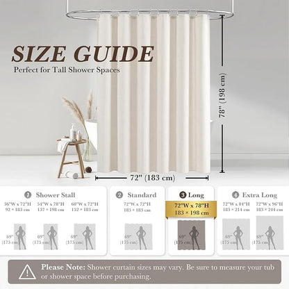 Seasonwood Cream Linen Shower Curtain Farmhouse Bathroom Decor 72x78 Inches | Boho Bathroom Decor,12 Sturdy Stainless Steel Sliding Hangers,Rustic Country Style,Linen Shower Curtains for Bathroom