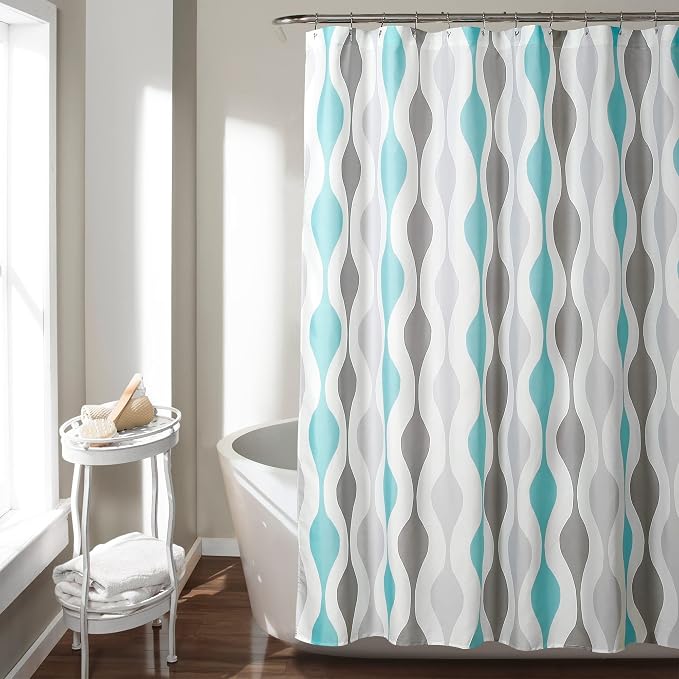 Lush Decor Mid Century Geo Shower Curtain, 72" x 72", Gold & Gray
