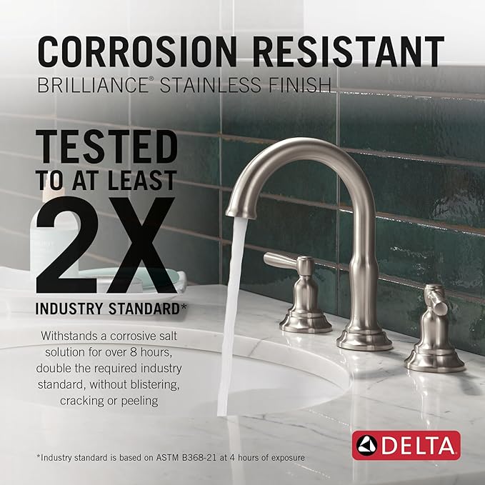 Delta Roe Brushed Nickel Bathroom Faucet 3 Hole, 8 Inch Widespread Bathroom Sink Faucet for Vanity, Push-Pop Drain Assembly, Stainless 35985LF-SS