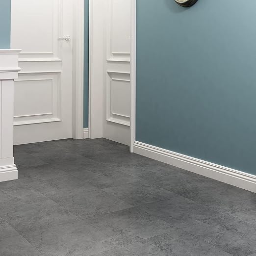 Livelynine 16-Pack Grey Slate Flooring Peel and Stick Floor Tile Waterproof Vinyl Flooring Sheet Self Adhesive Floor Tiles for Bathroom Laminate Flooring Linoleum Kitchen Bedroom Basement 12X12 Inch