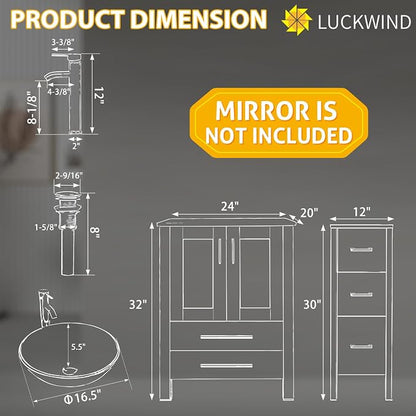LUCKWIND 72" Bathroom Vanity Sink Combo, Double 24" Main Cabniets with Two 12.6" Side Cabinets, Painted Bathroom Storage Cabinet, Including Black Bowl Sinks, Faucets Without Mirror, Black