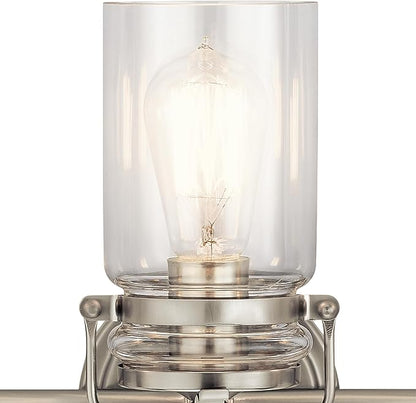 Kichler Brinley 24" Vanity Light in Brushed Nickel, 3-Light Farmhouse Bathroom Vanity Light with Clear Glass, (24" W x 10" H), 45689NI