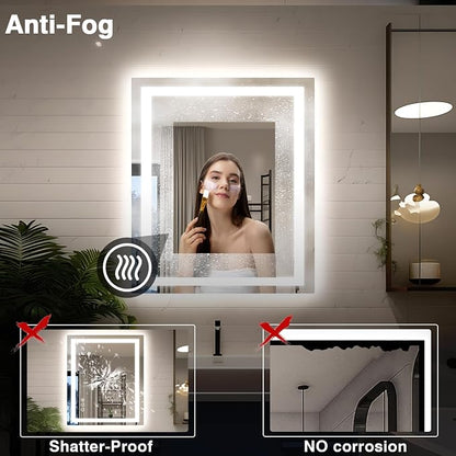 EchosLife 30"x36" LED Bathroom Mirror with Lights | Backlit + Front Lit, Anti-Fog, Stepless Dimmable, 3 Colors, Memory, Tempered Glass, UL Listed, Horizontal/Vertical