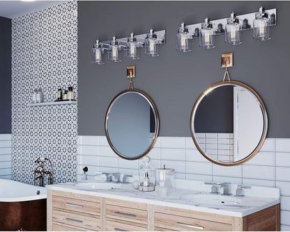 Progress Lighting P300048-009 Calhoun Collection Clear Glass Farmhouse Bath Vanity Light, 4-Light, Brushed Nickel