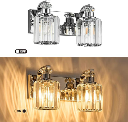Chrome Bathroom Light Fixtures with K9 Crystal Lampshade Bathroom Lighting Over Mirror Vanity Lights for Living Room,Bedroom,Restroom,Hallway 2 Lights