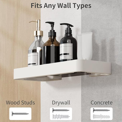 12-Inch Wall Shelf, Clear Tempered Glass with Matte White Aluminum Frame – Versatile Floating Bathroom Organizer