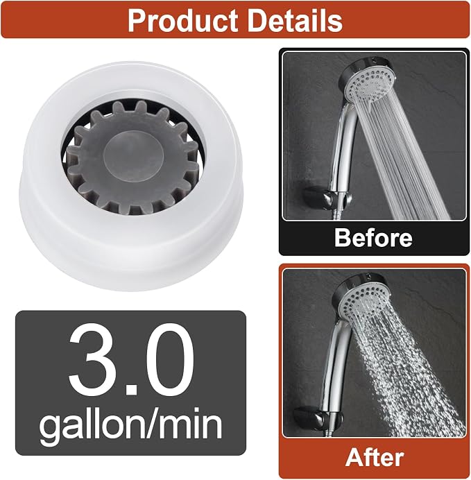 4Pcs Shower Flow Restrictor, Grey Water Flow Reducer Control Value | 3.0 GPM Shower Head Water Saver, Plastic, 0.56 0.54 0.21 in, Universal Size, 14mm Connector