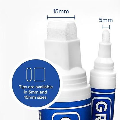 Grout Pen White Tile Grout Paint Marker Restorer - Wide 15mm Tip (20ml) | Waterproof Grout Line Refresher for Kitchen & Bathroom, Colorant and Sealer Pens for Cleaner Looking Grout Lines - White