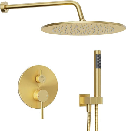 Gabrylly Shower System, 10" Wall Mounted Shower Faucet Set, Brushed Gold | Rain Shower Head with Handheld Spray Combo, All Metal Rainfall Shower Head Complete Set Shower Mixer Valve for Bathroom