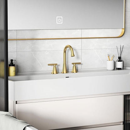 Bathroom Faucets for Sink 3 Hole, Hurran Brushed Gold Bathroom Sink Faucet with Pop-up Drain and Supply Lines, Stainless Steel Lead-Free Widespread Faucet for Vanity RV, 2 Pack