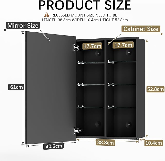 16 x 24 Medicine Cabinet with Mirror, Frameless Beveled Edge Bathroom Medicine Cabinet Wall Mount or Recessed, Pre-Assembled Aluminum Vanity Cabinet with Adjustable Shelves & Soft Close