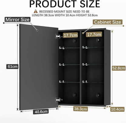 16 x 24 Medicine Cabinet with Mirror, Frameless Beveled Edge Bathroom Medicine Cabinet Wall Mount or Recessed, Pre-Assembled Aluminum Vanity Cabinet with Adjustable Shelves & Soft Close