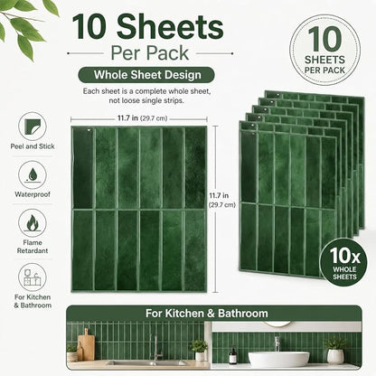 JOLOV 10 Pack Peel and Stick Backsplash Tiles, Waterproof 3D Stickers | Thicker self-adhesive 3D tile stickers for kitchen and bathroom walls; removable, waterproof and easy to install.