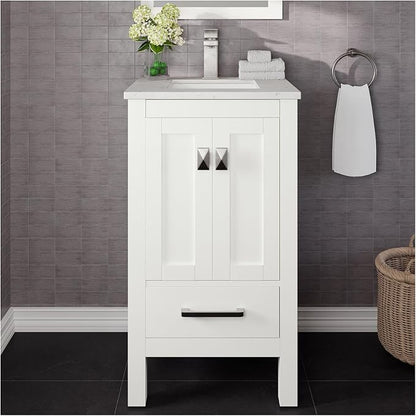 Eviva London 20" x 18" White Bathroom Vanity with White Carrara Quartz Top