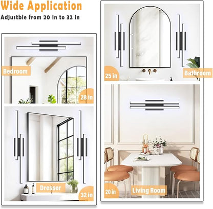 32 in Retractable Bathroom Vanity Light-ETL Certificated 5700K Bathroom Light Bar Vanity for Mirror-34W 2 Pack