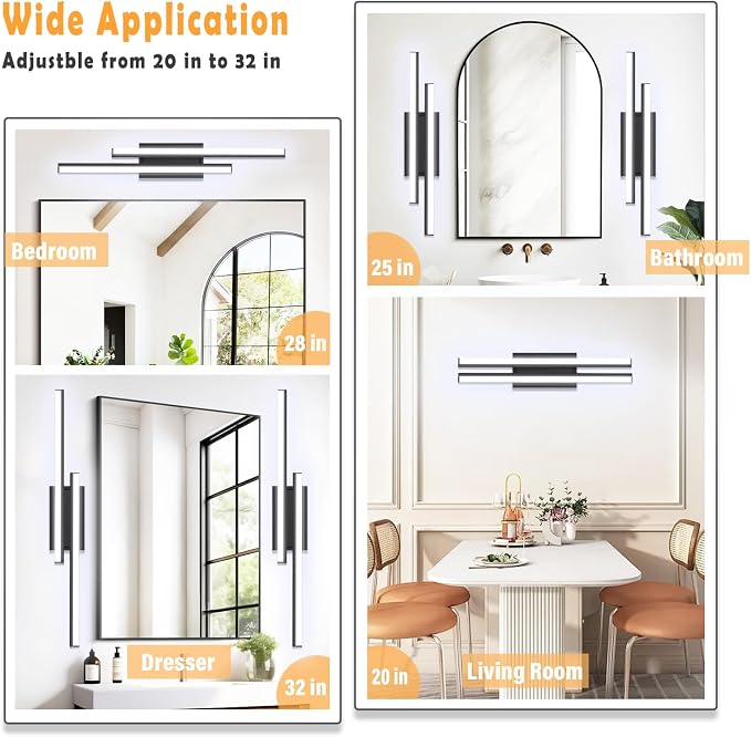 Bathroom Light Fixtures Over Mirror: 32 Inch Retractable Modern Black LED Vanity Light Bar ETL Certified | Dimmable Bathroom Lamp IP44 - 5700K Cool White(1 Pack)