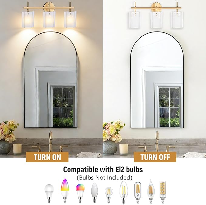 3-Light Milk Glass Bathroom Vanity Light, Gold Bathroom Light Fixture Over Mirror, Modern Vintage Vanity Lights for Bathroom, Mirror Cabinets, Powder Room, Living Room, 23.6" L