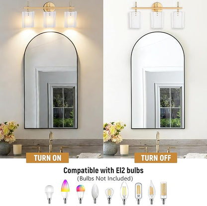 3-Light Milk Glass Bathroom Vanity Light, Gold Bathroom Light Fixture Over Mirror, Modern Vintage Vanity Lights for Bathroom, Mirror Cabinets, Powder Room, Living Room, 23.6" L