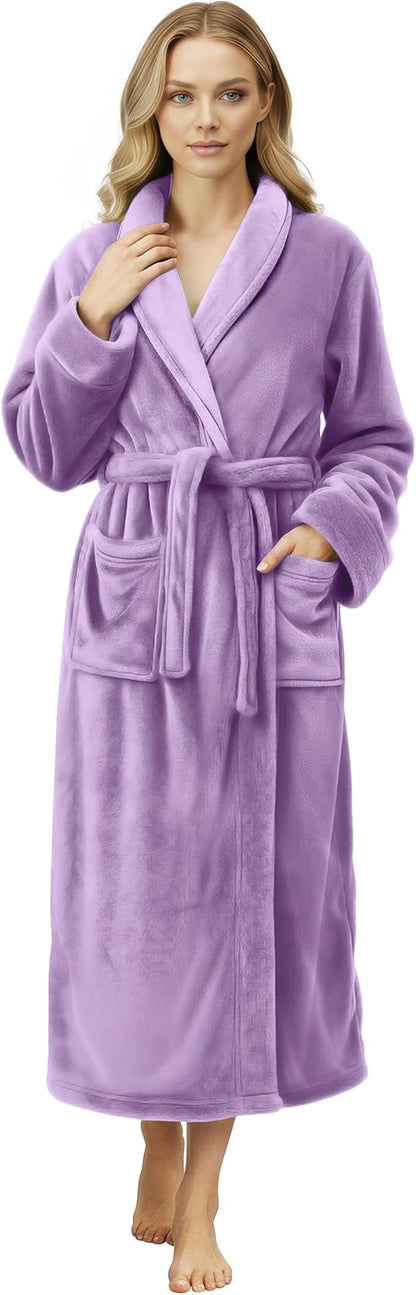 NY Threads Women's Fleece Shawl Collar Bathrobe Plush Long Spa Robe, Medium