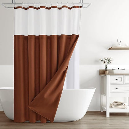 Linen Shower Curtain 78 Inch for Bathroom Terracotta Double Layer | Curtains with Hook, Snap in Liner, Water Repellent, Neutral Farmhouse, Neutral Bath Decor, 1 Panel, 72x78