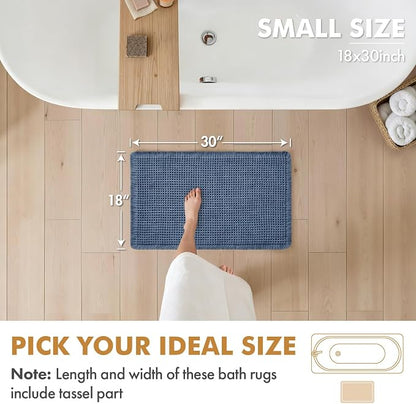 MIULEE Set of 2 Waffle Bathroom Rugs Boho Bath Mat Blue 18x30 Inch | Non Slip, Super Absorbent, Washable, Ultra Soft, Rubber Backed Bath Rugs for Bathroom Floor Tub Shower
