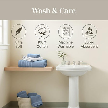 Modern Threads Natural Vine 6-Piece 100% Cotton Towel Set – Yarn Dyed Jacquard – Includes 2 Bath Towels, 2 Hand Towels, 2 Washcloths – Absorbent, Quick Dry, Soft & Durable – Blue