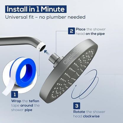 CircleSplash Shower Head - High Pressure 2.5 GPM - Matte Grey | Anti-clog silicone nozzles, removable restrictor, easy-clean fixed replacement