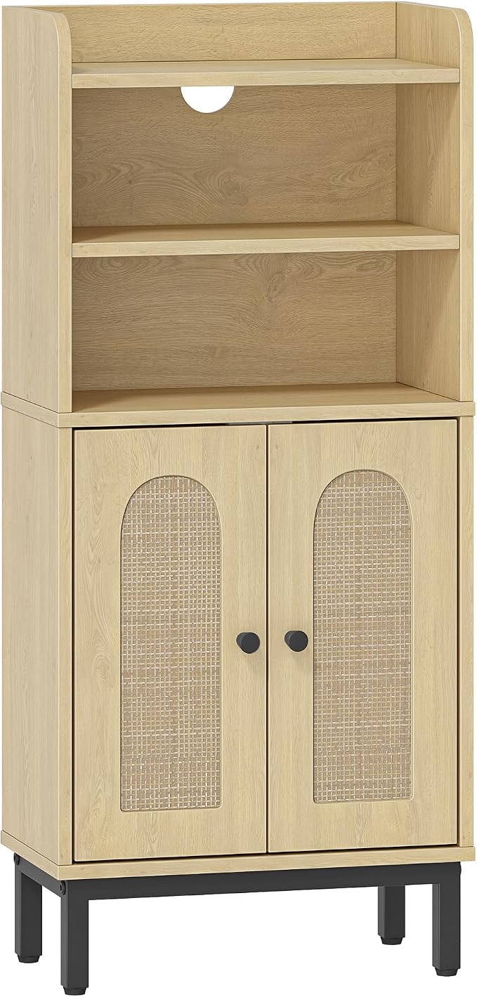 Hzuaneri Bathroom Storage Cabinet, Small Floor Cabinet with 2 Door | Toilet Paper Cabinets, Bathroom Organizer with Adjustable Shelf,for Small Spaces,Rattan Yellow,Arch Door,7.1" Dx14.6 Wx32.7 H