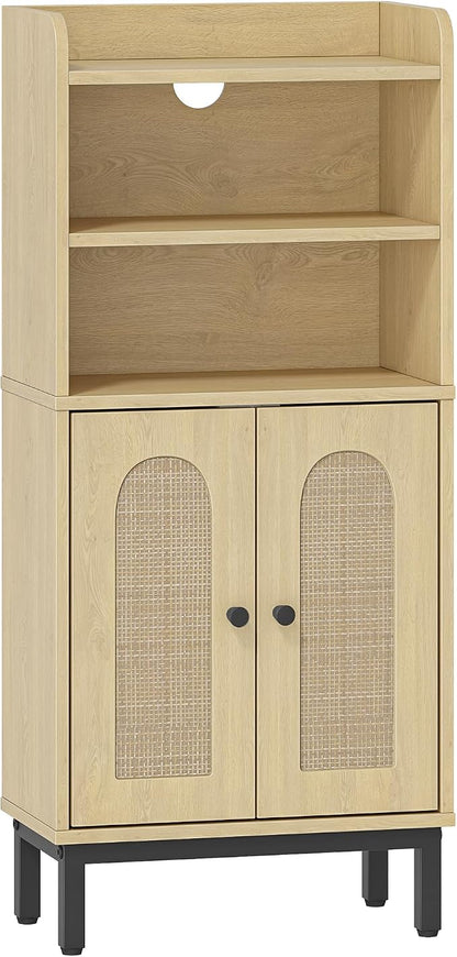 Hzuaneri Bathroom Storage Cabinet, Small Floor Cabinet with 2 Door | Toilet Paper Cabinets, Bathroom Organizer with Adjustable Shelf,for Small Spaces,Rattan Yellow,Arch Door,7.1" Dx14.6 Wx32.7 H