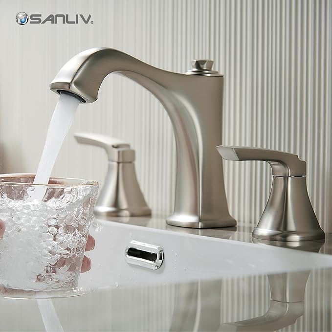 Brushed Nickel Bathroom Faucet 3 Hole, 8-Inch Widespread Bathroom Faucet, 2 Handle Bathroom Sink Faucet, Drain Assembly, Brushed Nickel