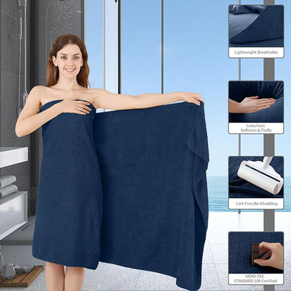 Bath Towel Set 4 Piece Oversized Bath Sheet 35"x70”Extra Large Bath Towel Soft Fluffy Microfibers Towel Set for Bathroom Hotel Highly Absorbent Quick Dry Bathroom Towel,600GSM Luxury Shower Towel Navy