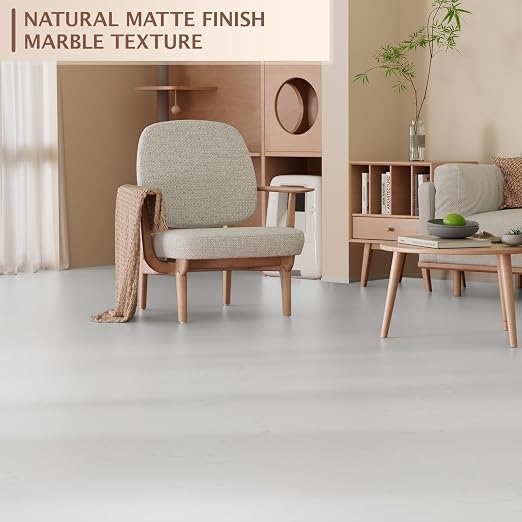 Peel and Stick Floor Tile, 20 PCS 12" x 12" Waterproof Marble Texture Luxury Vinyl Tiles, Easy DIY Self Adhesive Vinyl Flooring for Bathroom, Kitchen, Living Room, White Vein Marble