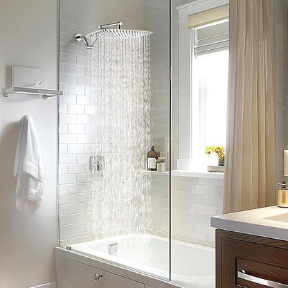 G-Promise 14 Inch All Metal Rain Shower Head with Extension Arm | Built to Last, Rust Resistant, Easy to Install, Adjustable, Full Body Coverage Large Rainfall Shower Head, Daily SPA