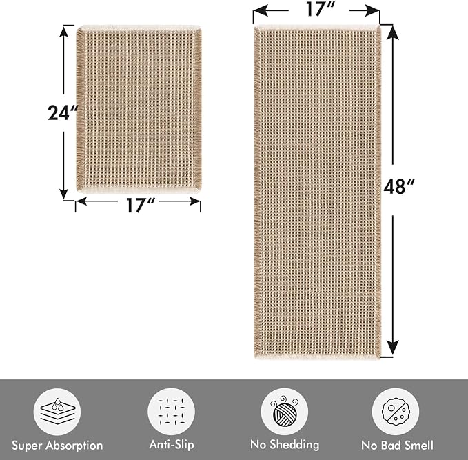 MIULEE Set of 2 Waffle Bathroom Rugs Brown&White Bath Mat 17"x24"+17"x48" | Non Slip, Super Absorbent, Washable, Ultra Soft, Rubber Backed, Small Boho Bath Rug and Bathroom Runner for Floor Tub Shower