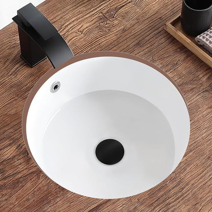 Undermount Bathroom Sink 16 Inch Small Verticyl Round Undermount Sink White Ceramic Under Counter Bathroom Vanity Sinks with Overflow（Internal Size 14"x14"）