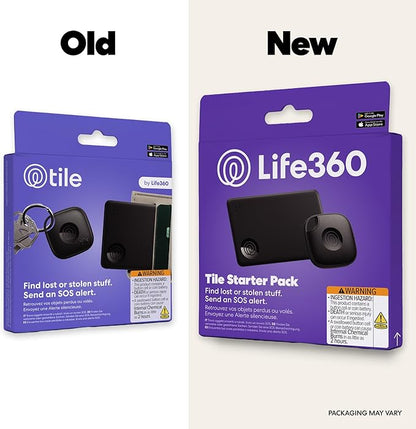 Life360 Tile Starter Pack - Bluetooth Trackers and Item Finders for Keys, Wallets & More. Both iOS and Android Compatible. Phone Finder. 2-Pack (Black Mate/Slim)