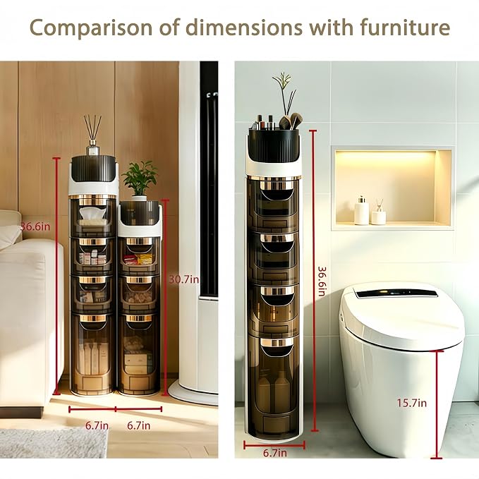 BGYMF 4-Tier Slim Bathroom Storage Cabinet,Narrow Rolling Storage Cart | Slim Cabinet for Bathroom,No installation required,White Plastic Organizer for Small Spaces, Kitchen, Laundry Room, Corner