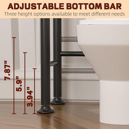 4-Tier Over Toilet Storage with Anti-Tilt Safety System - 150lb Total Capacity Metal Bathroom Shelves Including Paper Holder & 4 Hooks, Space Saving Above Commode Organizer (69.3" H, Brown)