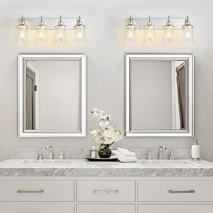 4-Light Brushed Nickel Bathroom Light Fixture Over Mirror Modern Bathroom Vanity Light Vintage Wall Lighting with Clear Glass Shade for Bathroom, Bedroom, Hallway, Cabinet