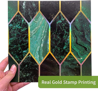funlife Holographic Emerald Art Deco Peel and Stick Backsplash Self-Adhesive PVC Wall Tiles Easy DIY with Tools for Kitchen Bathroom and Laundry Room 5.9"x5.9"x10-Sheet Hex Emerald