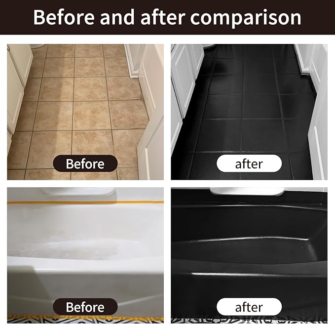 Black Tub Tile Spray Paint High Gloss Spray Paint Waterproof Black Bathtub Tile Refinishing Kit for Tiles Ceramic Porcelain Fiberglass Resurfacing Bathroom Walls Bathtubs Sinks Countertops Toilet